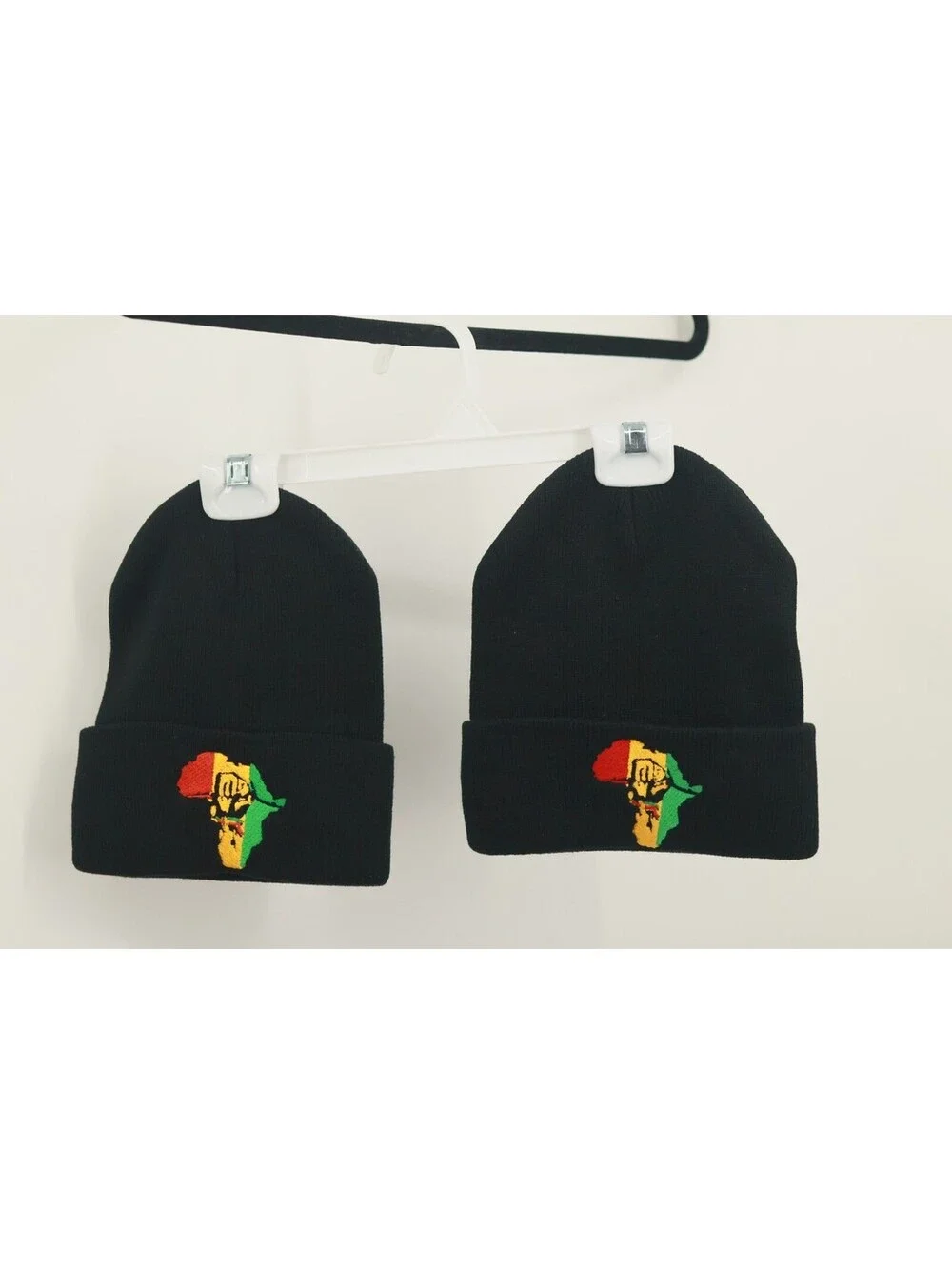 2Pk Africa Map Raised Fist Beanie Pan-African Black Power Embroidered Cuffed Hat